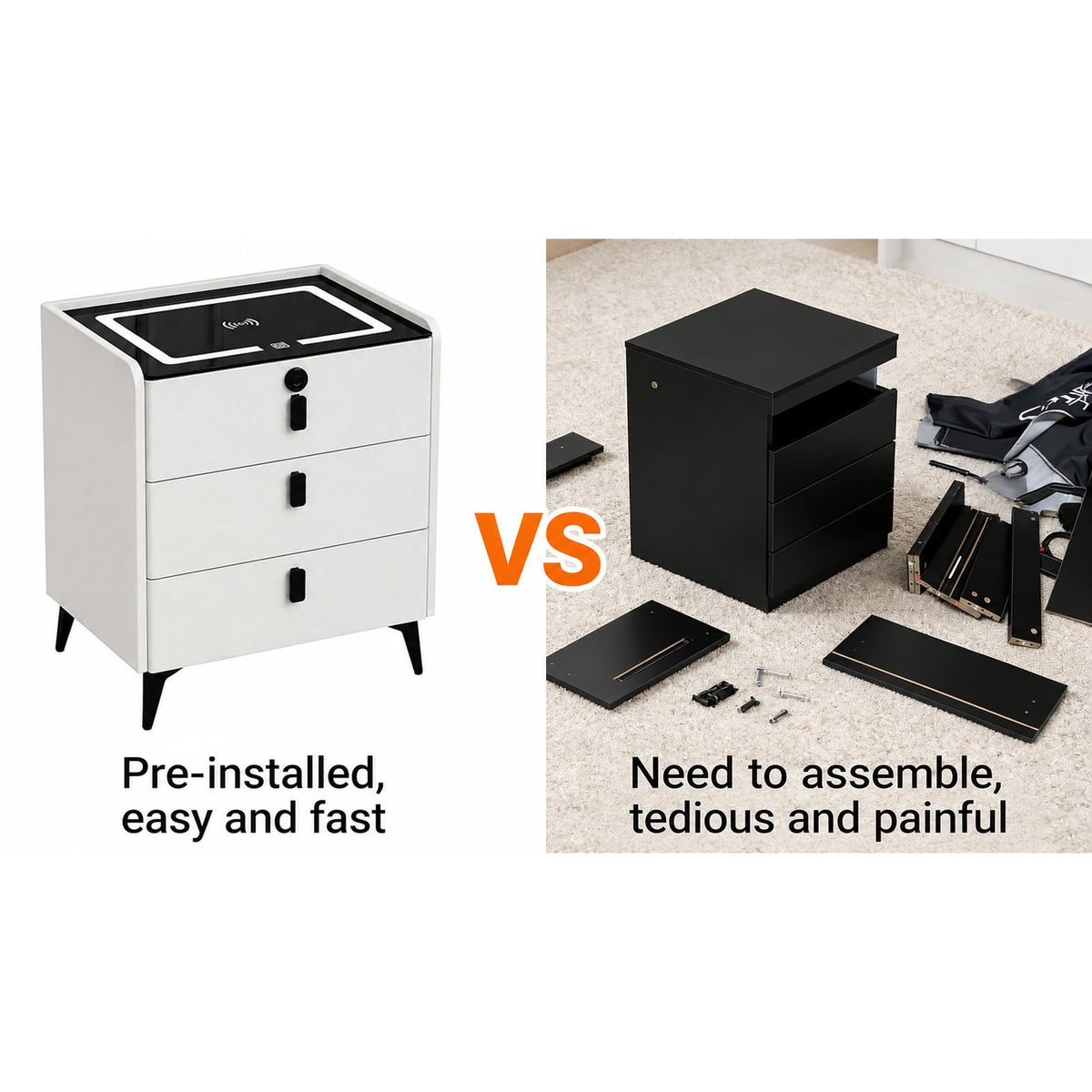 Wireless Charging Nightstand with Fingerprint Lock E141