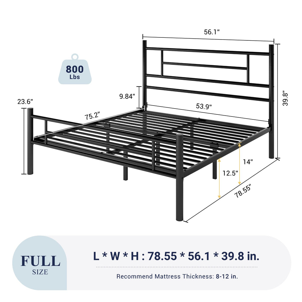 Full Size Black Metal Bed Frame with Headboard and Footboard A34039