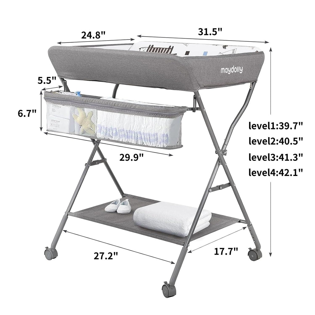 Portable Adjustable Height Folding Baby Changing Table with Wheels R23045