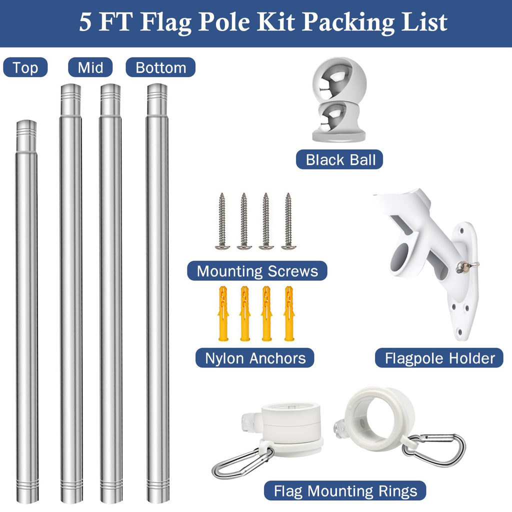 5FT Stainless Steel Wall Mounted Flag Pole Kit W892