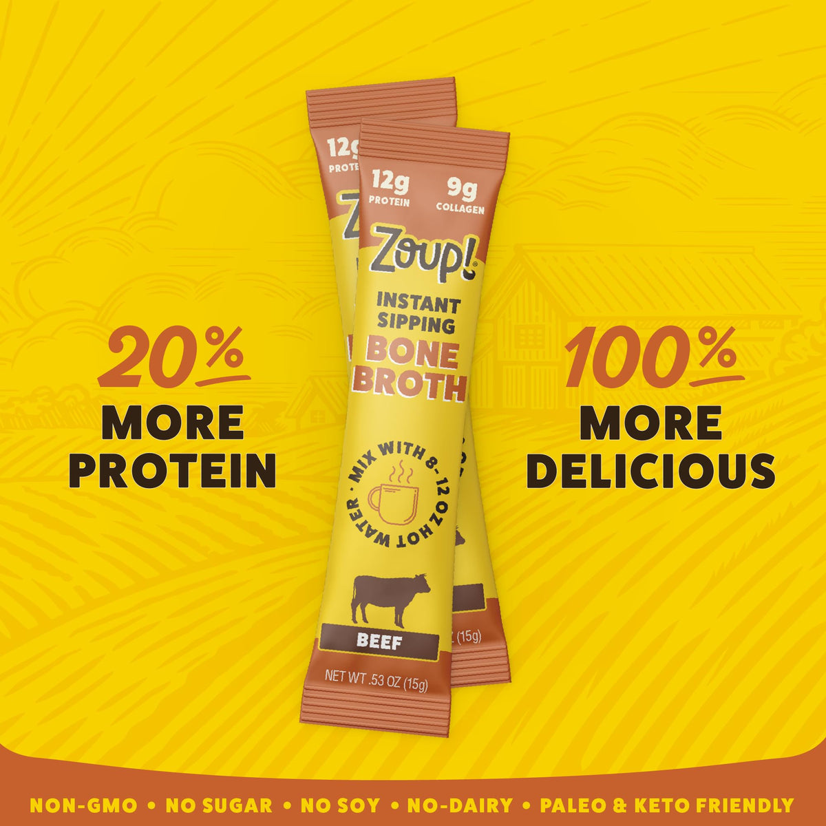 Instant Sipping Bone Broth Mix Beef 0.53 oz Pack of 30 K1389