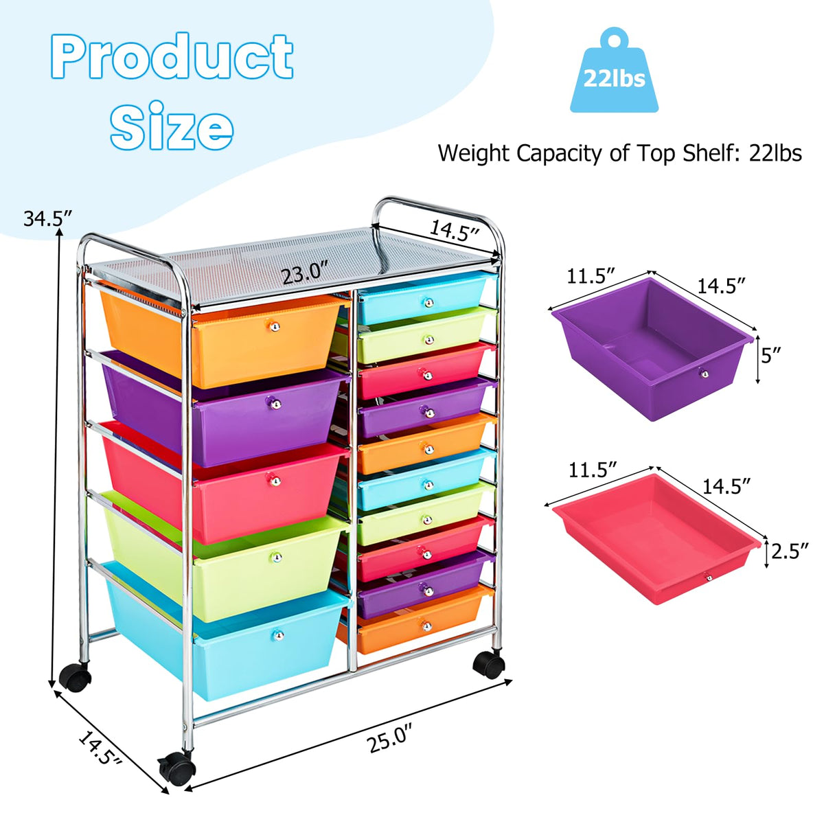 15 Drawers Rolling Storage Cart I257513