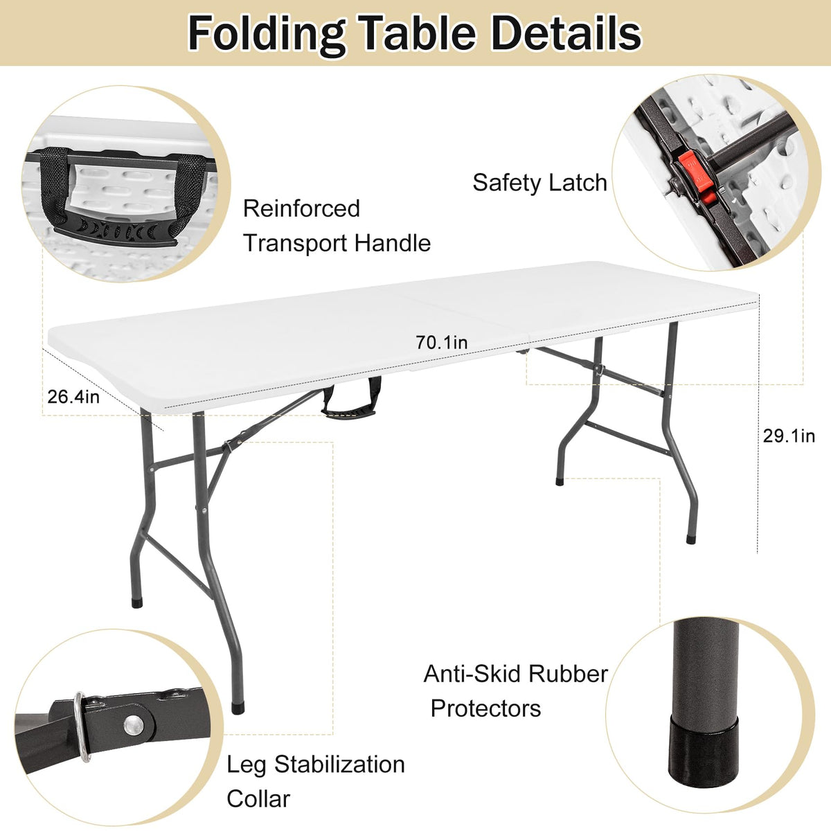 6 FT Folding Table with White Stretch Spandex Cover C97022
