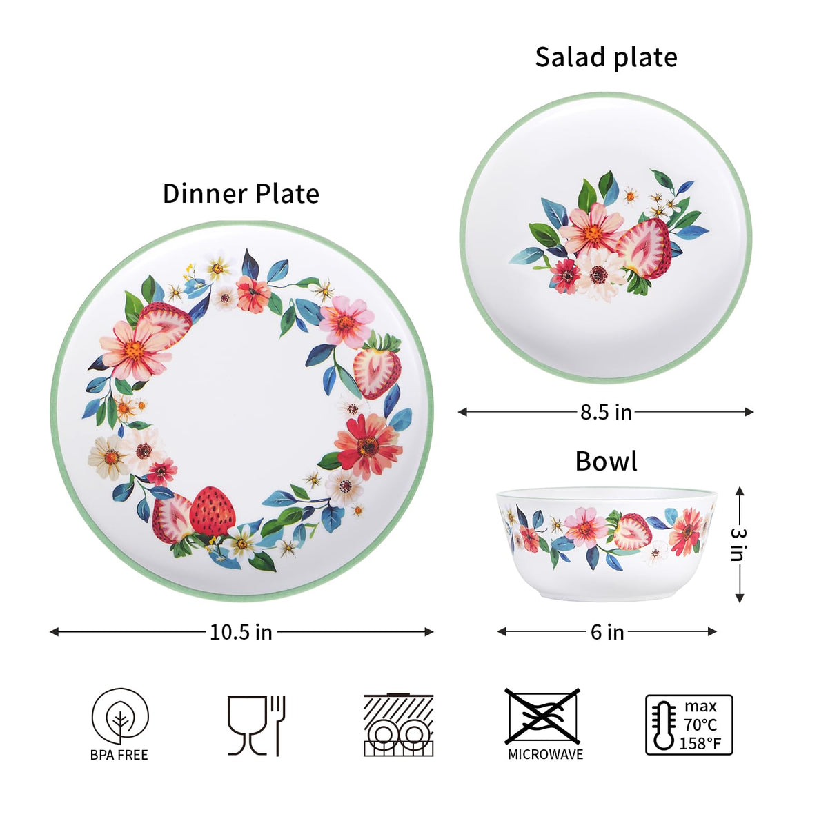 12-Piece Strawberry Melamine Dinnerware Set K457