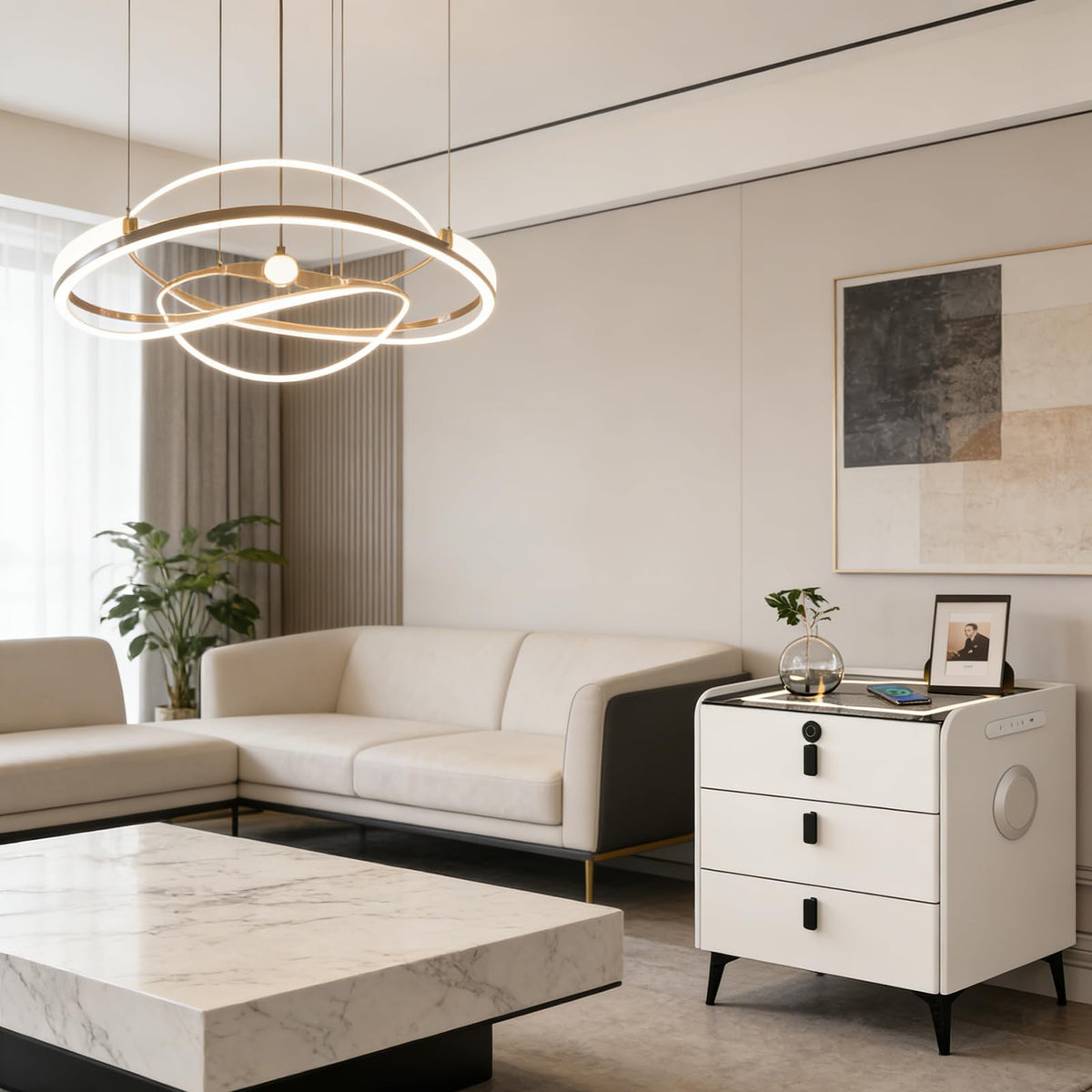 Wireless Charging Nightstand with Fingerprint Lock E141
