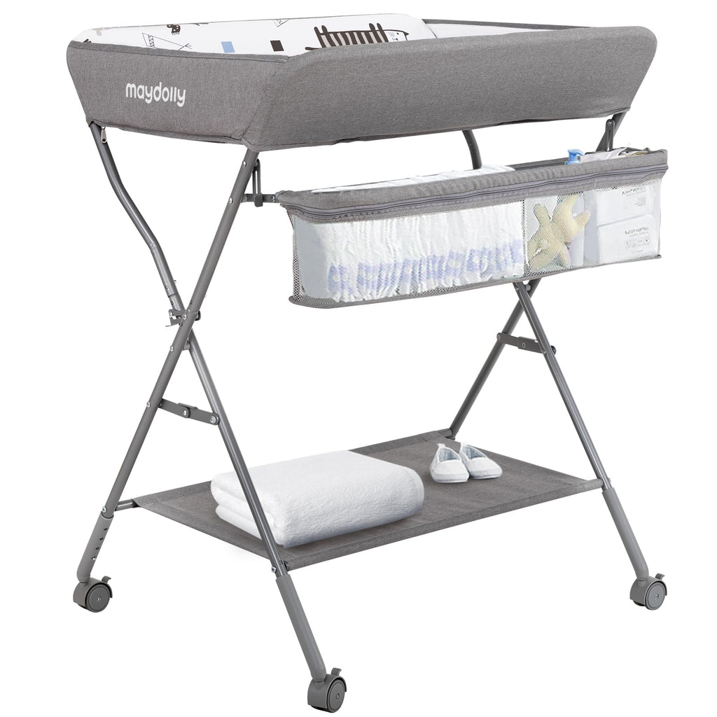 Portable Adjustable Height Folding Baby Changing Table with Wheels R23045