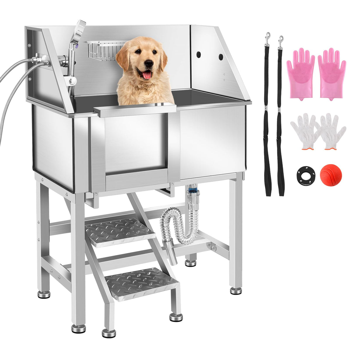 Stainless Steel Dog Grooming Tub with Stairs A779
