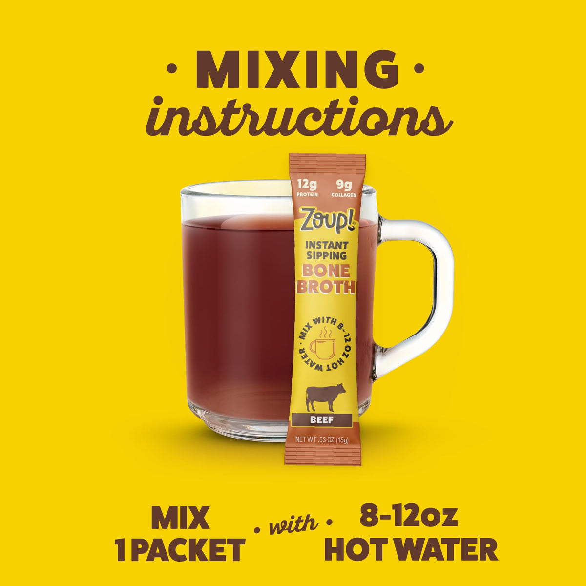 Instant Sipping Bone Broth Mix Beef 0.53 oz Pack of 30 K1389