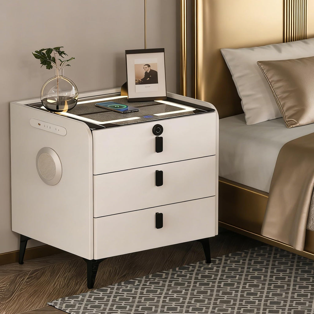 Wireless Charging Nightstand with Fingerprint Lock E141