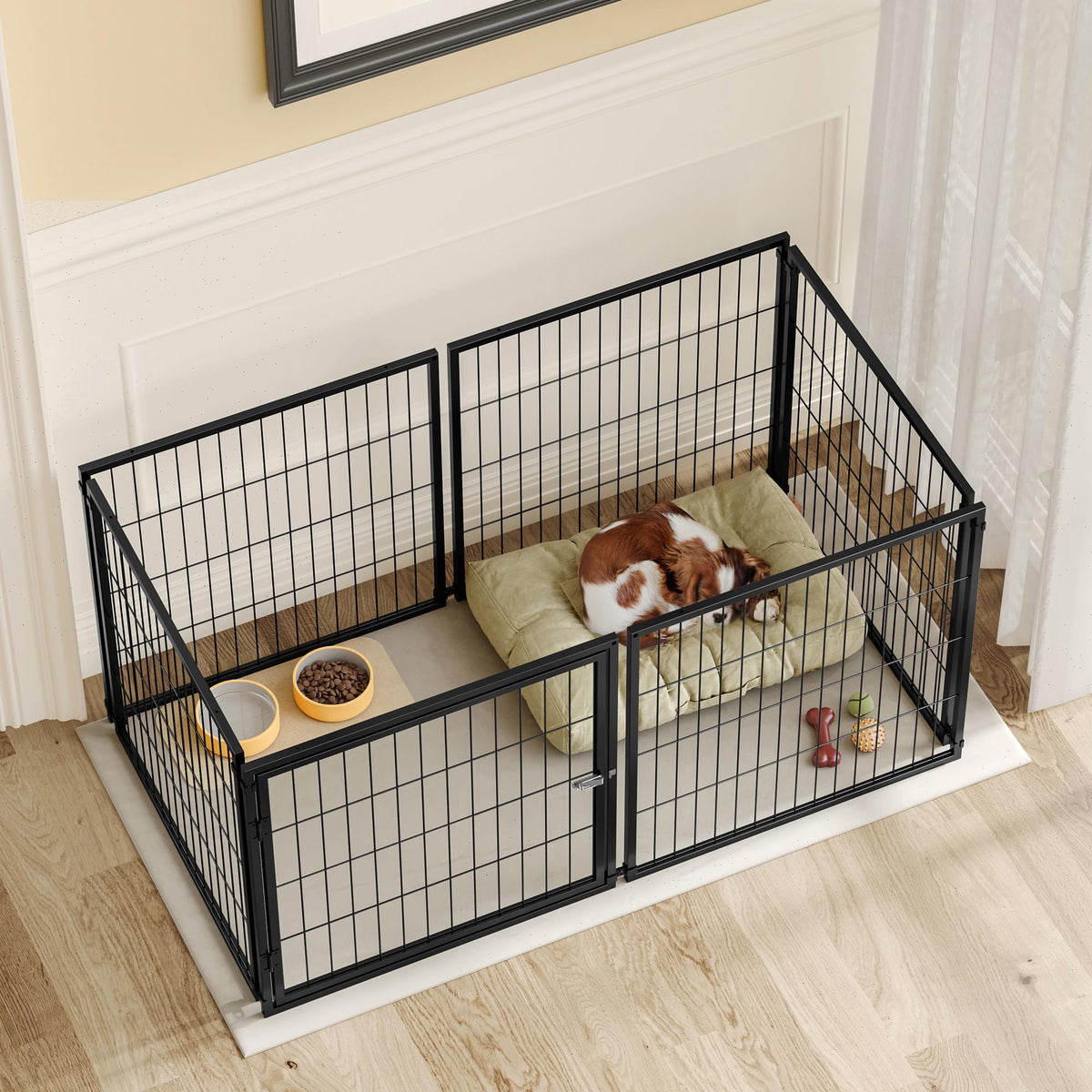 48 Inch Black Metal Dog Crate with Removable Top Cover N36165