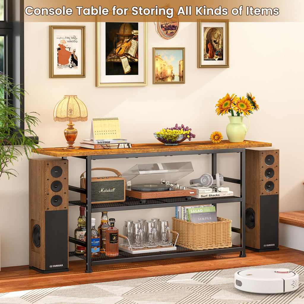 Rustic Brown TV Stand up to 55 Inch with 3 Tier Storage Shelves E1941