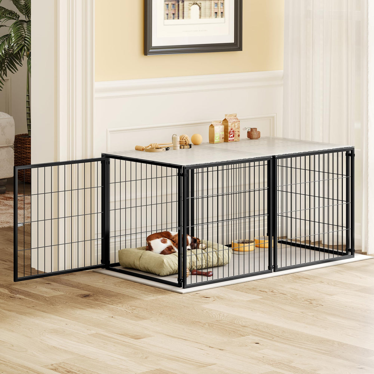 48 Inch Black Metal Dog Crate with Removable Top Cover N36165