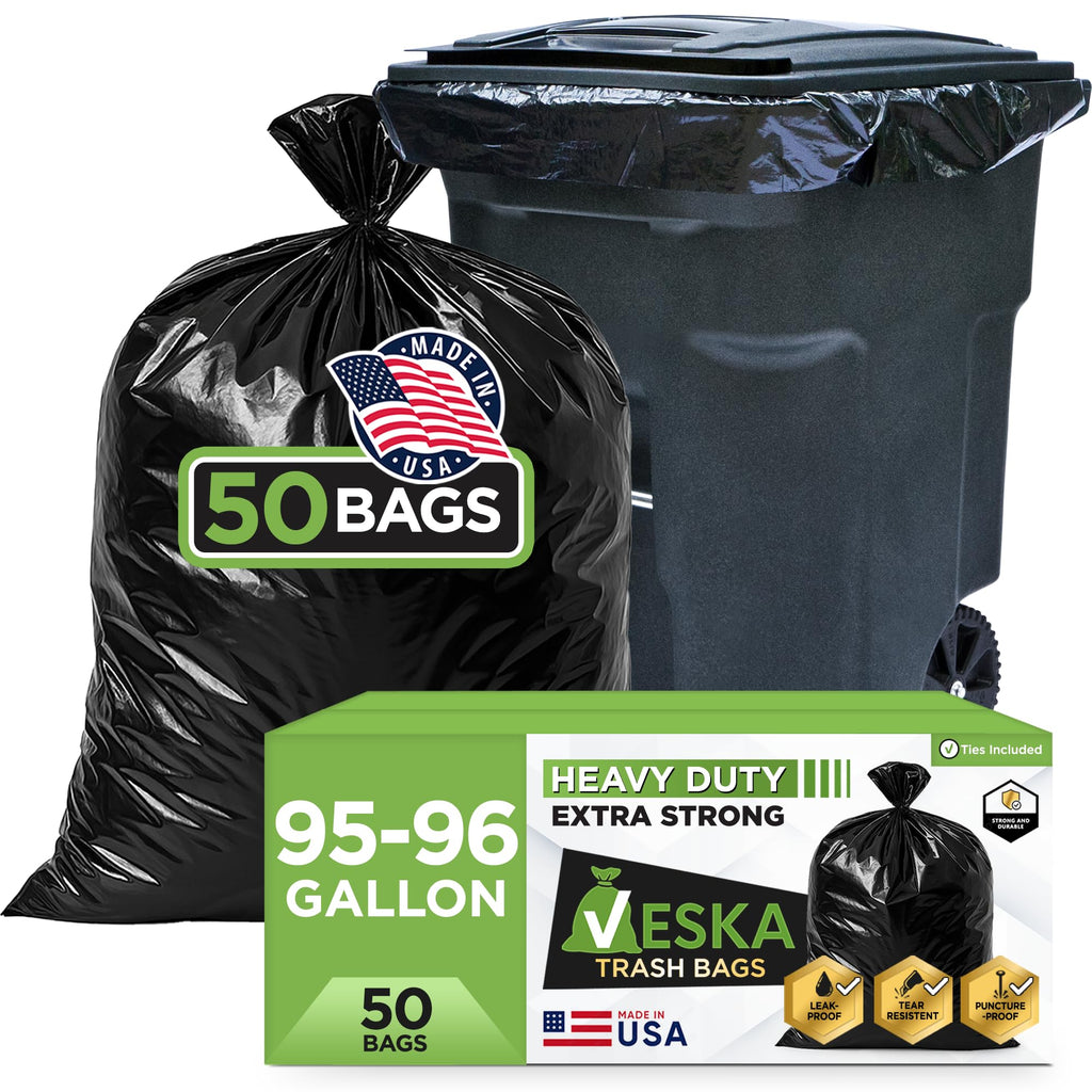 95-96 Gallon Black Heavy Duty Trash Bags with Ties M61478