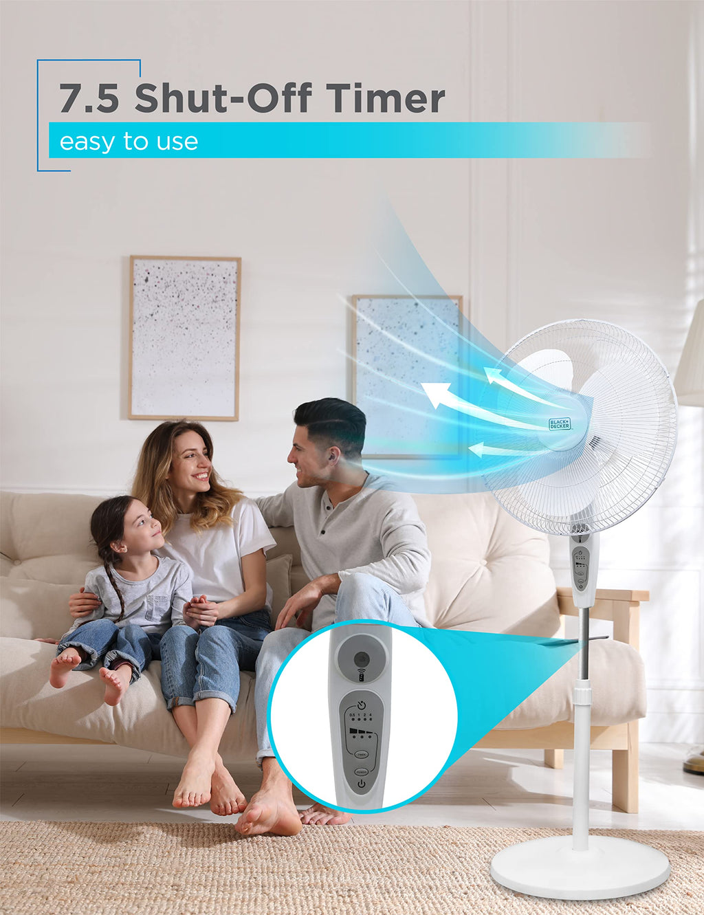 18-Inch Stand Fan with Remote and 3-Speed Settings, White Z269