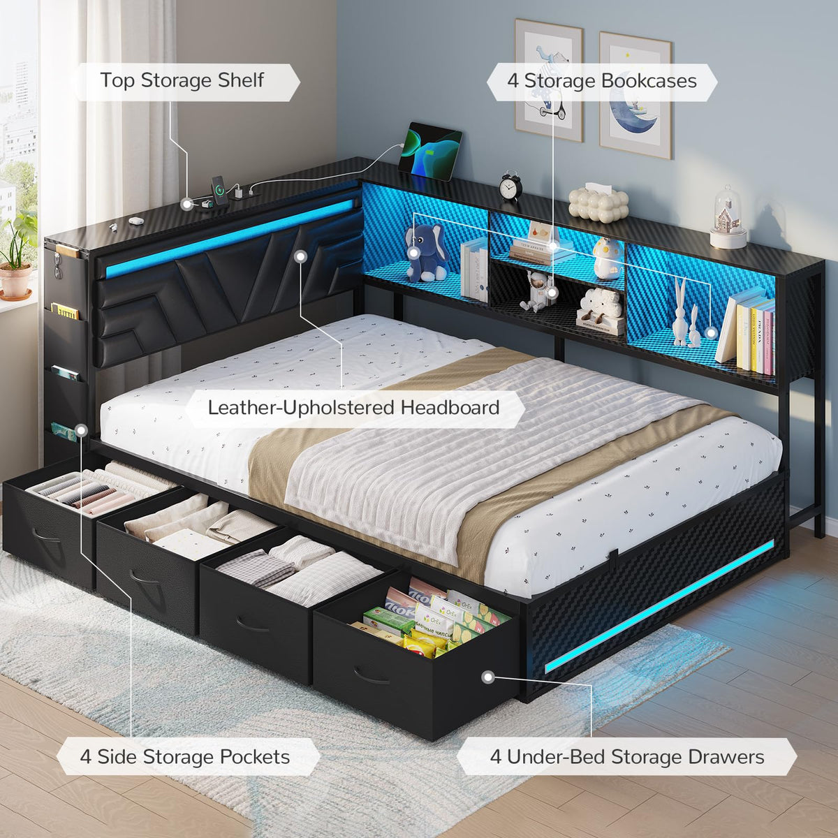 Full Corner Bed with Drawers H70862