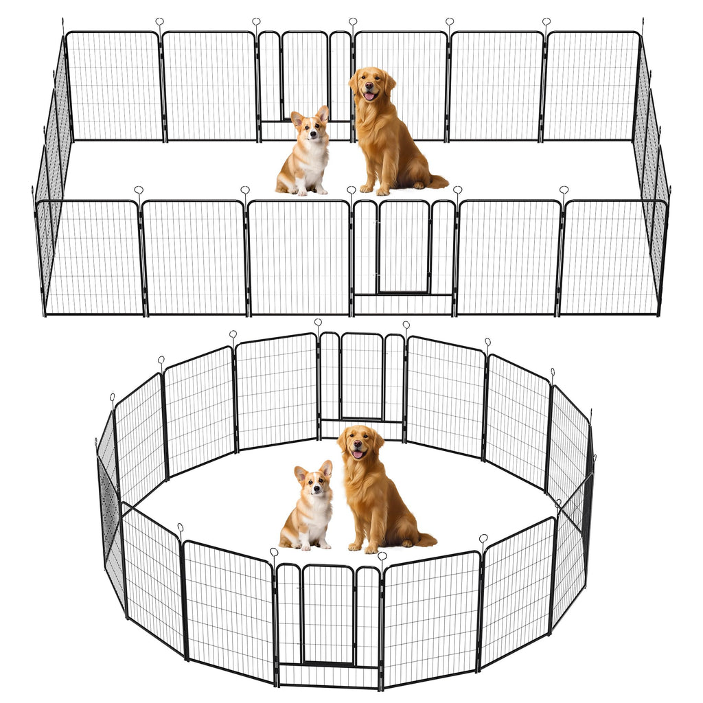 40 Inch 16 Panel Metal Garden Fence with Self-Locking Gate F77277