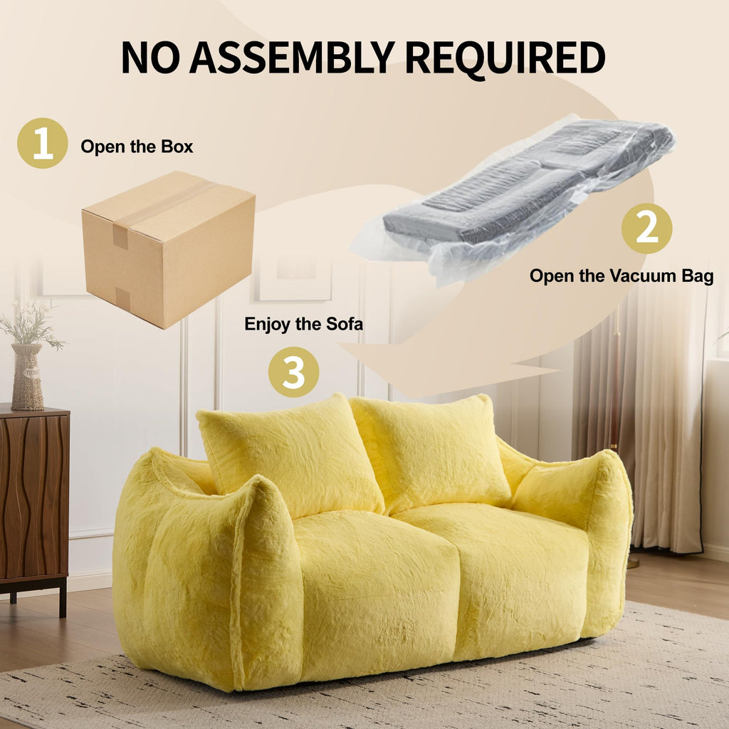 Oversized Yellow Fluffy Loveseat with Pillows Y55090
