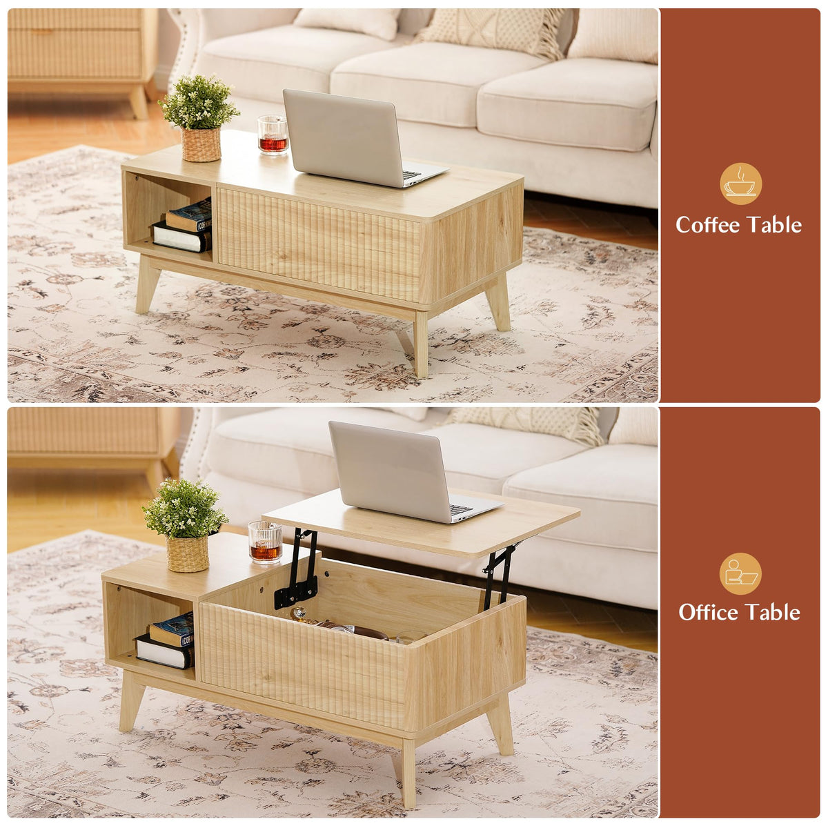 Fluted Lift Top Coffee Table with Storage P43705