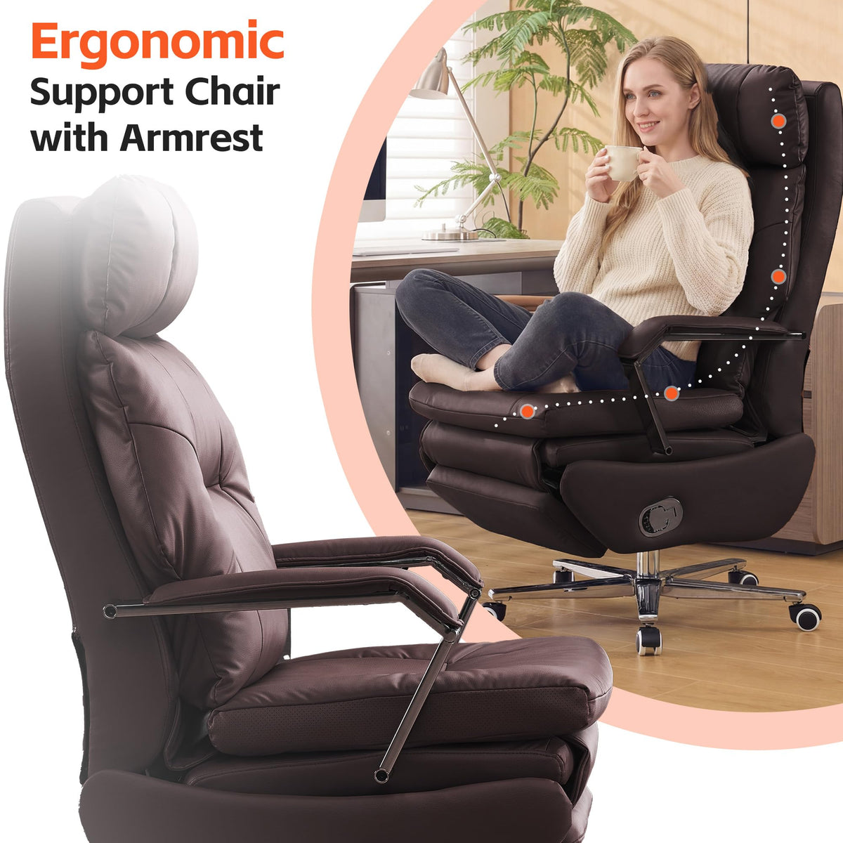 Coffee Faux Leather Executive Office Chairs L8429