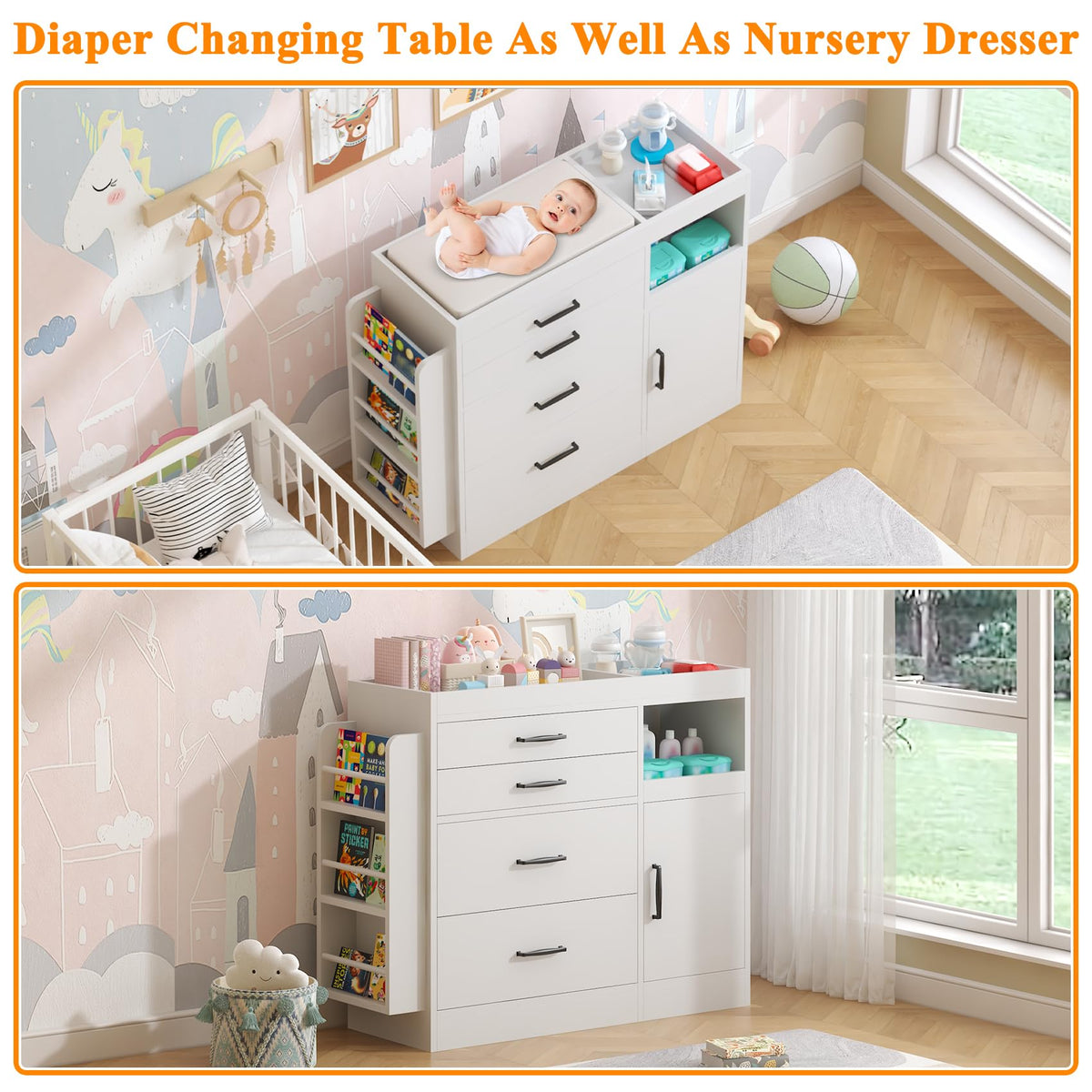 White 4 Drawer Baby Nursery Dresser with Changing Pad C8305