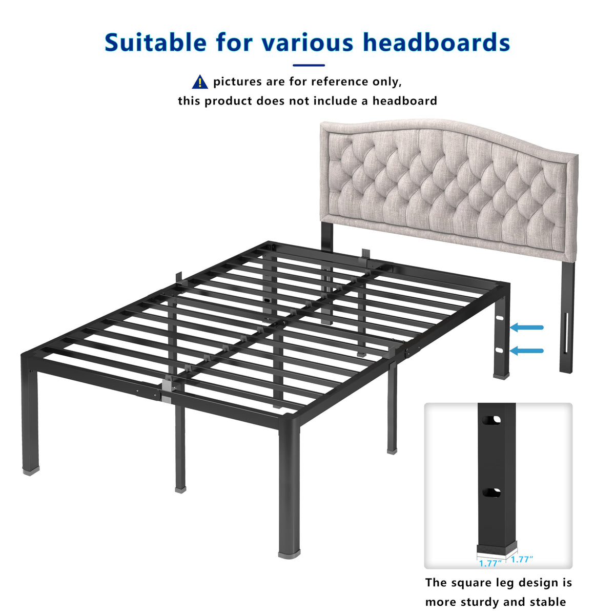 18 Inch Queen Heavy Duty Metal Platform Bed Frame B812