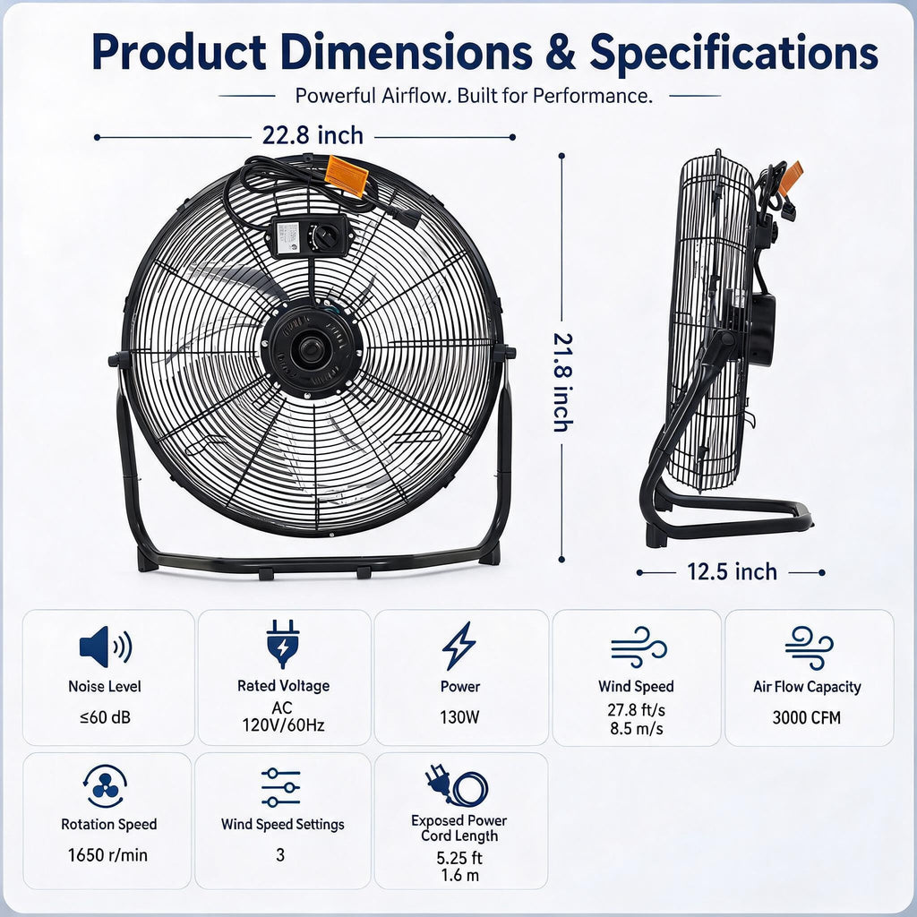 20 Inch High Velocity Floor Fan L3998