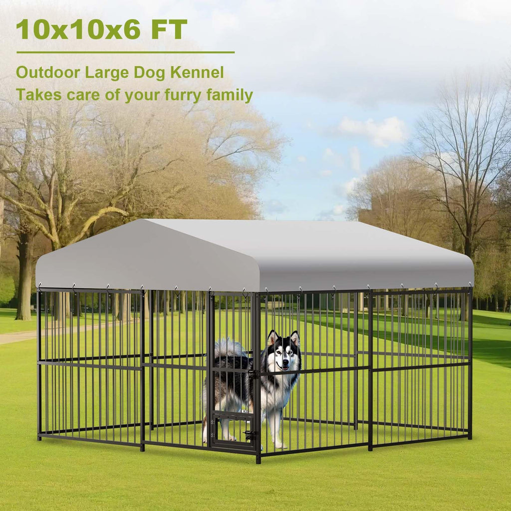 10 x 10FT Heavy Duty Metal Outdoor Dog Kennel with Roof U5077