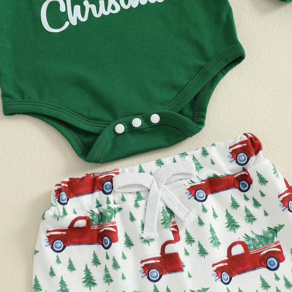 Christmas Baby Boy Long Sleeve Romper Onesie Pants Santa Hat V123