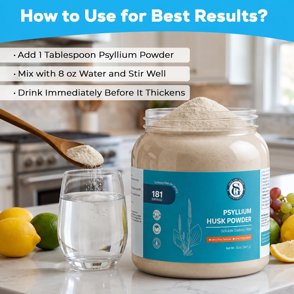 Psyllium Husk Powder 32oz Finely Ground M5988