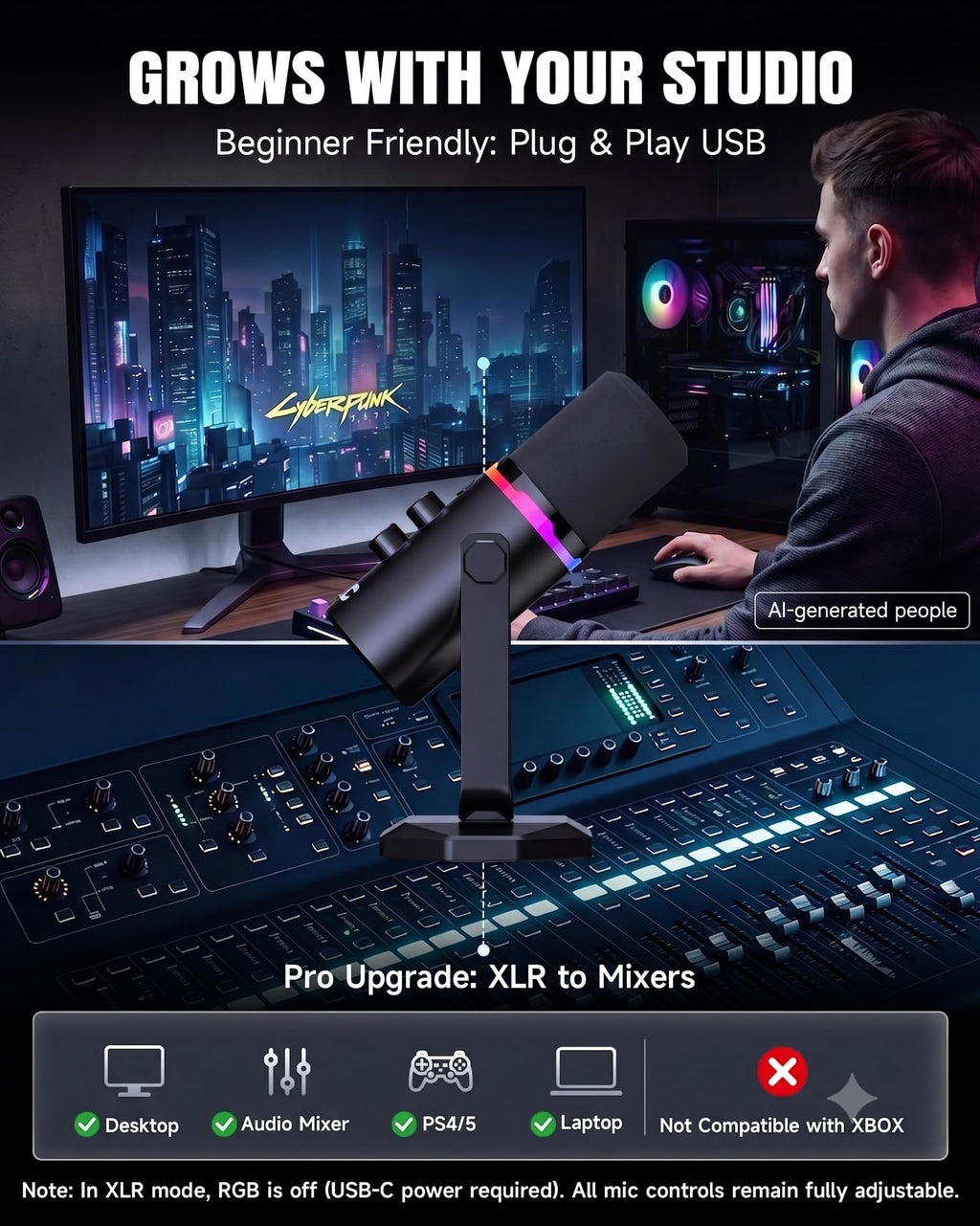 USB/XLR Dynamic Microphone with Desk Stand Z641
