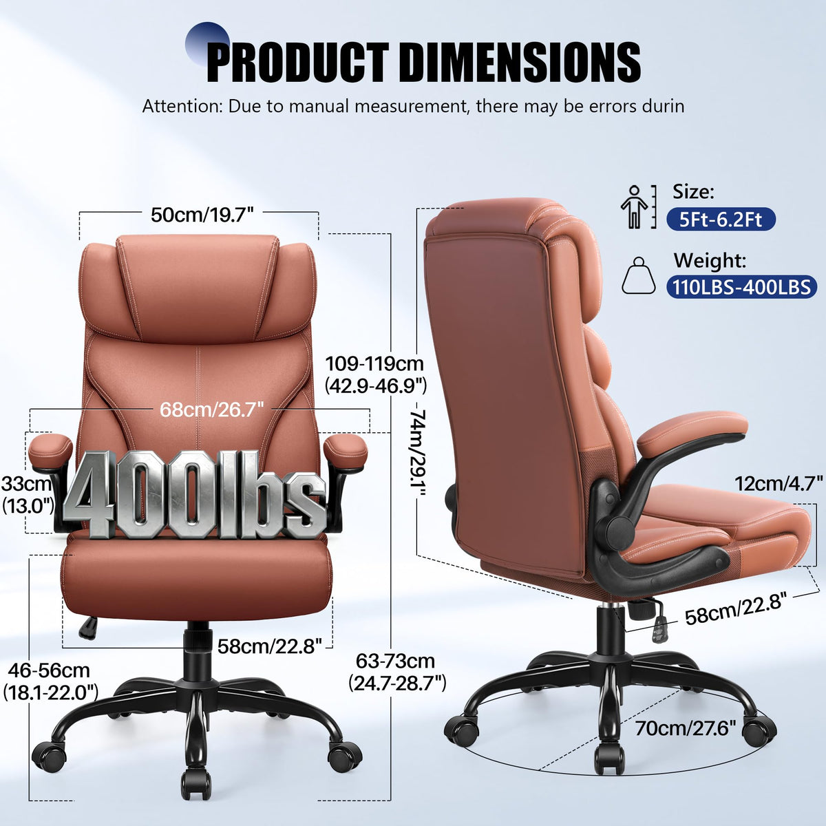 Brown High Back Office Chair with Flip-up Armrests Q28942