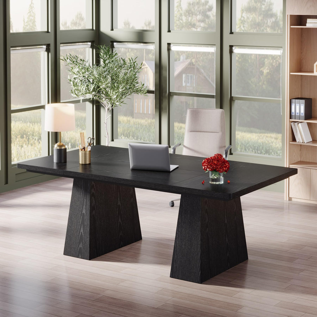 63-Inch Black Executive Desk with Double Pedestal G228419
