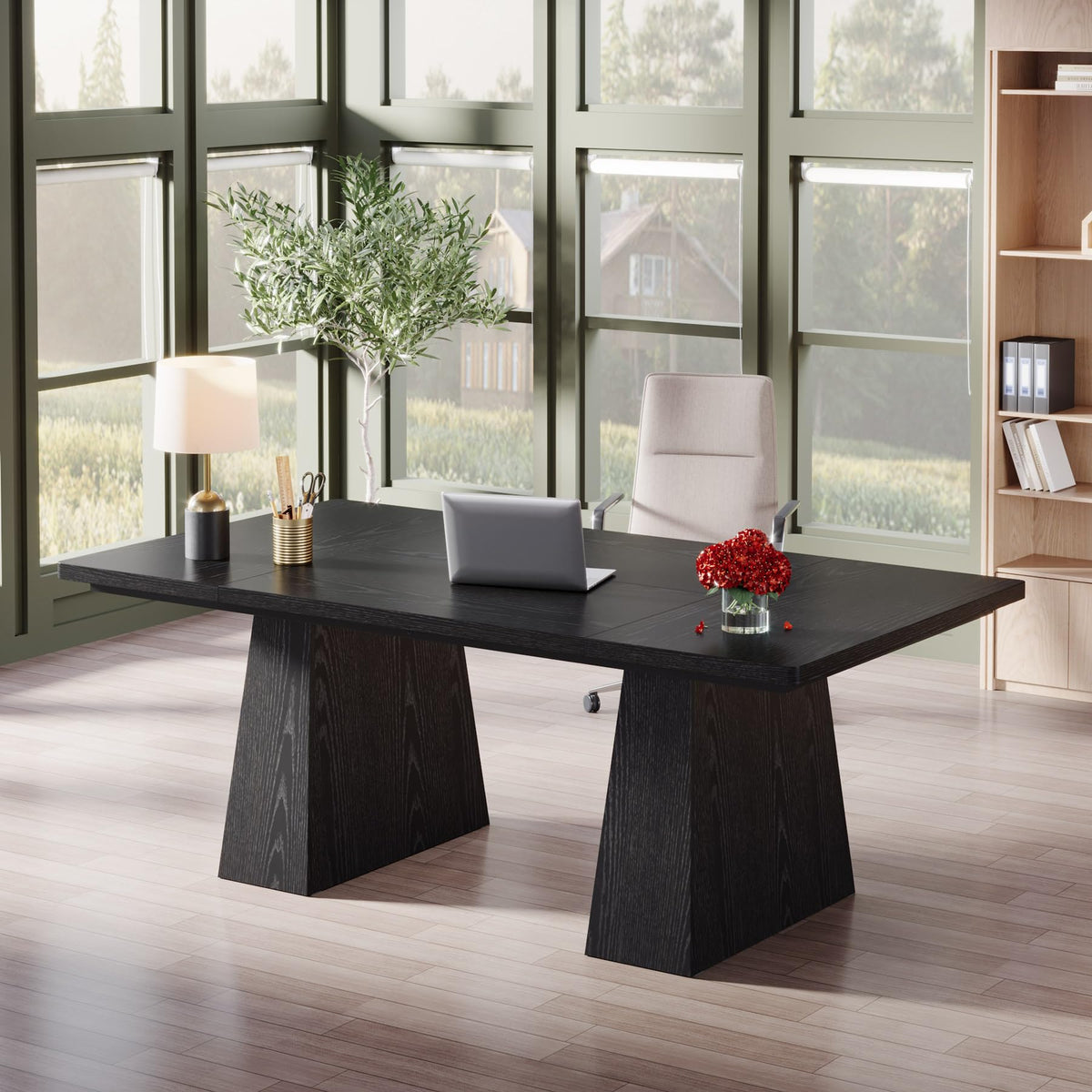 63-Inch Black Executive Desk with Double Pedestal G228419