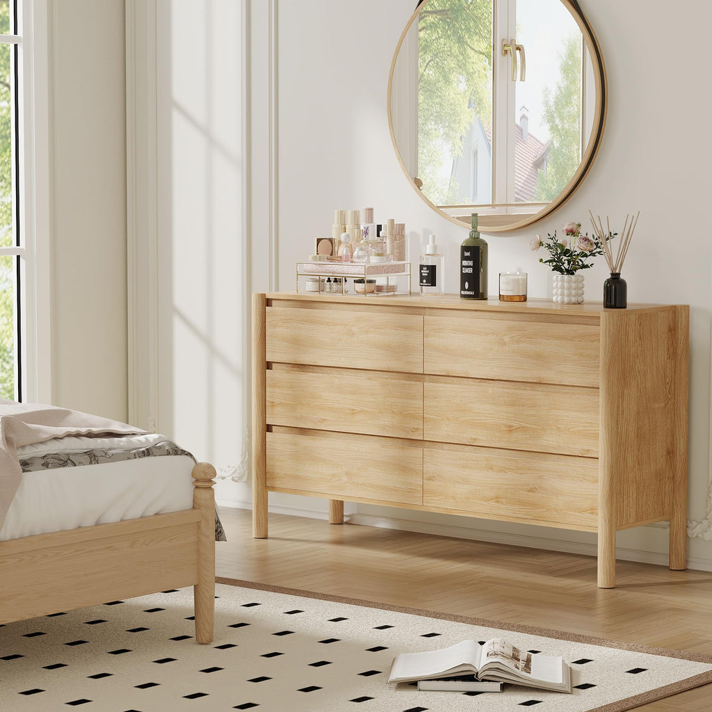 Oak 6 Drawer Dresser with Solid Wood Legs T3233
