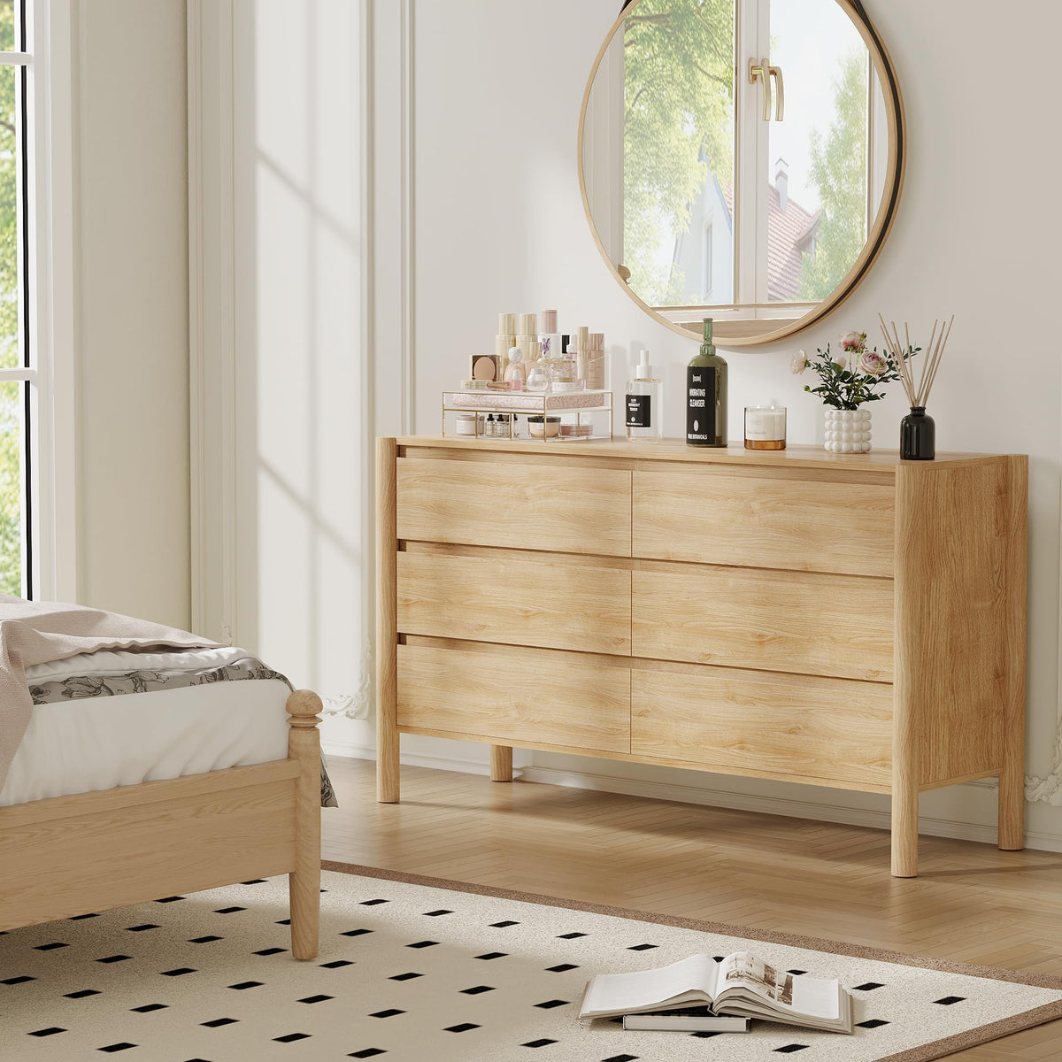 Oak 6 Drawer Dresser with Solid Wood Legs T3233