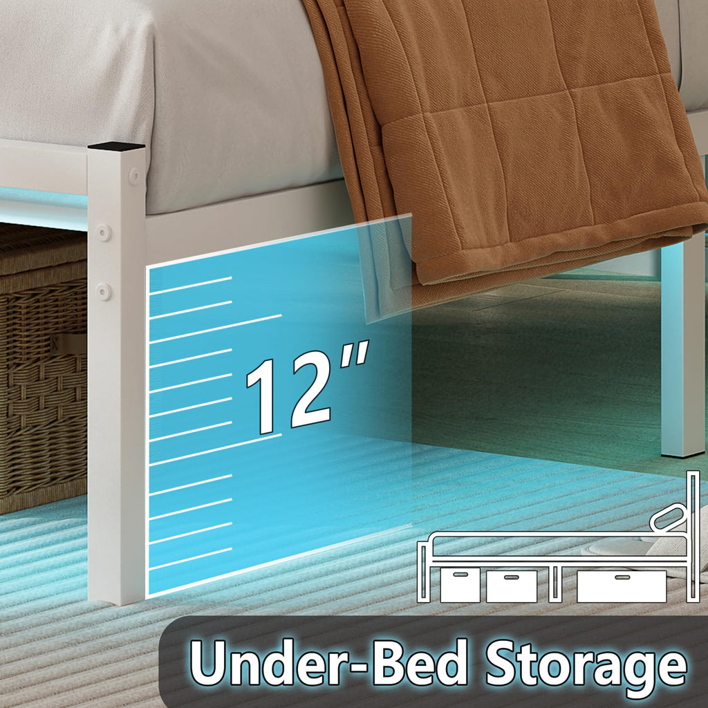 White Full Size Bed Frame with Headboard and USB Charging Station M239