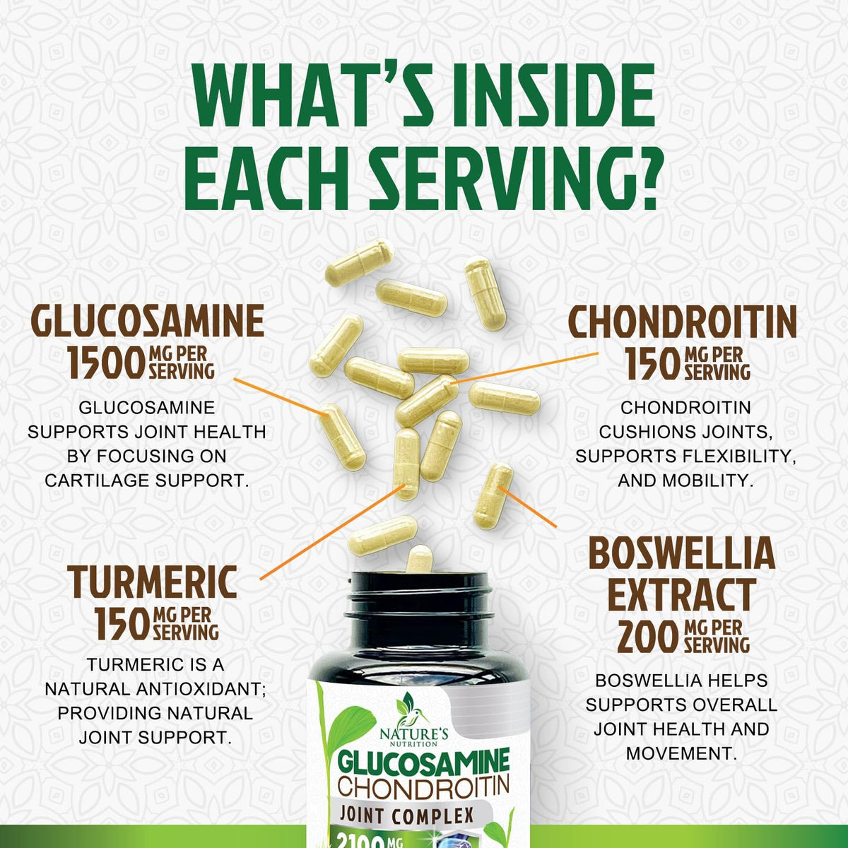 Glucosamine Chondroitin MSM 2100mg Joint Support Supplement with Turmeric & Boswellia 60 Capsules L647159