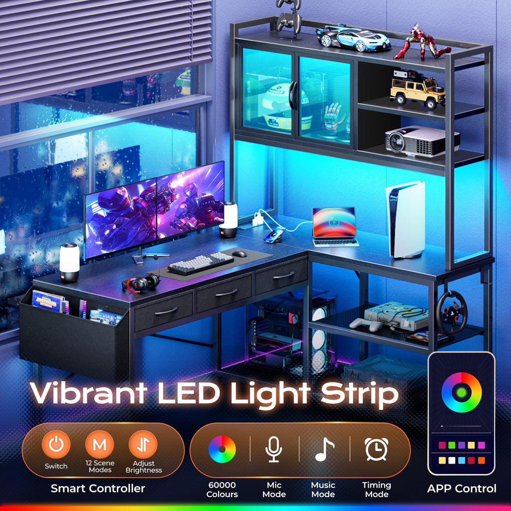 57.5 Inch L Shaped Gaming Desk with Power Outlets P692