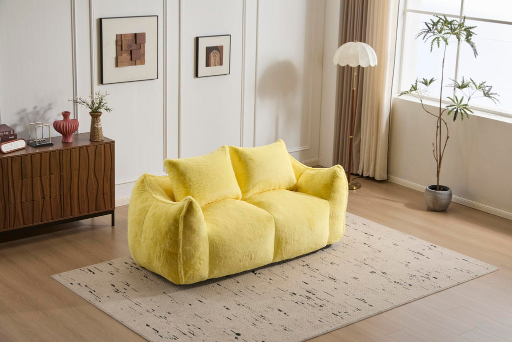 Oversized Yellow Fluffy Loveseat with Pillows Y55090