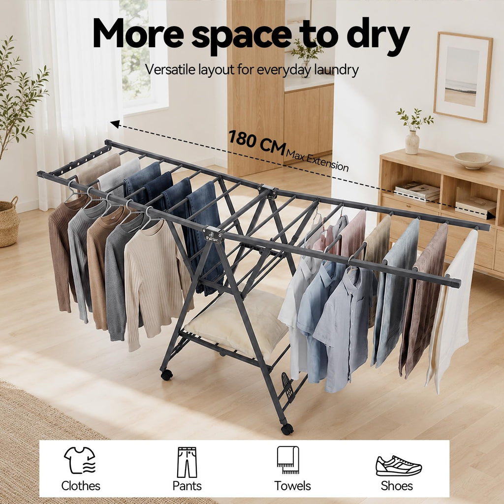 Foldable Metal Clothes Drying Rack with Wheels P49474