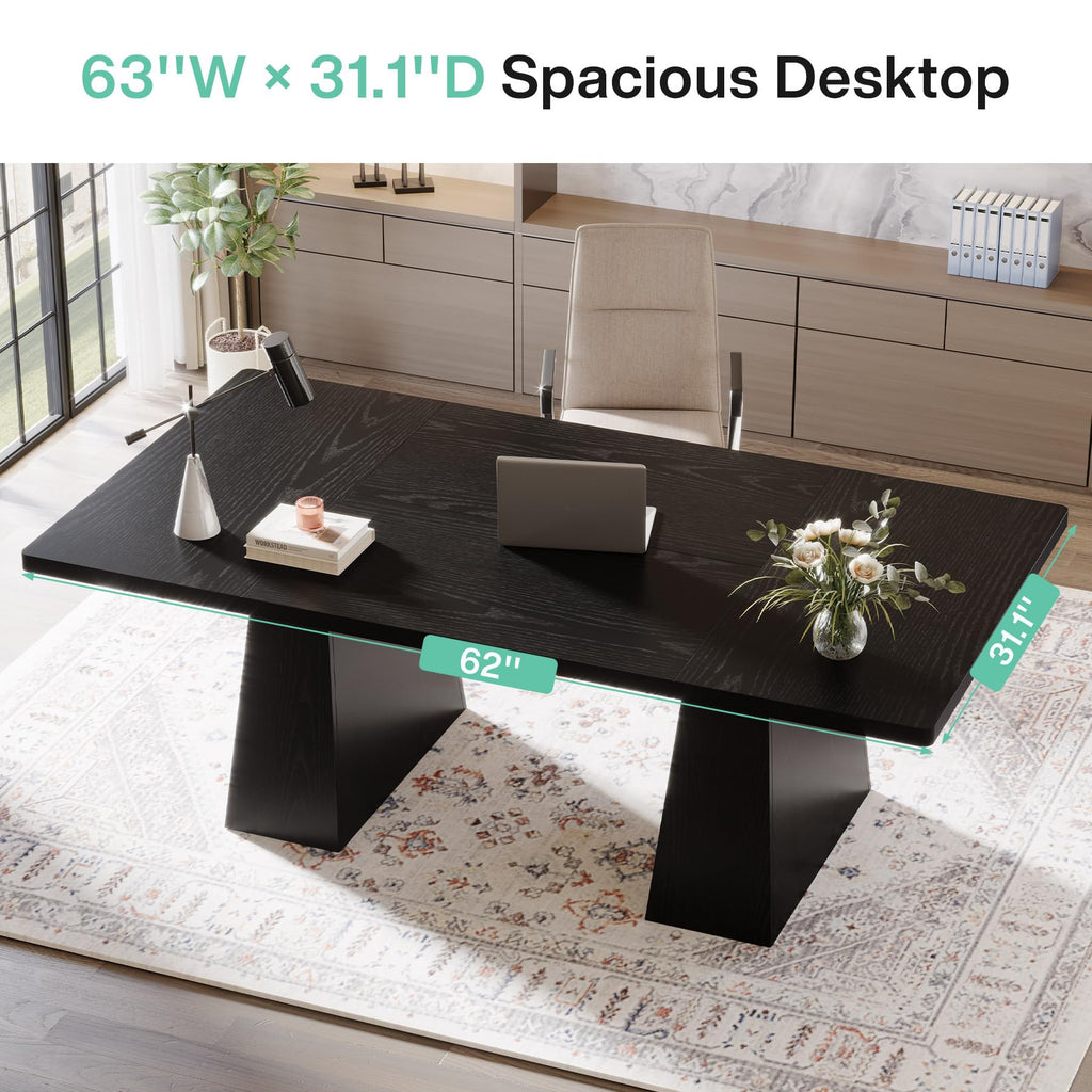 63-Inch Black Executive Desk with Double Pedestal G228419