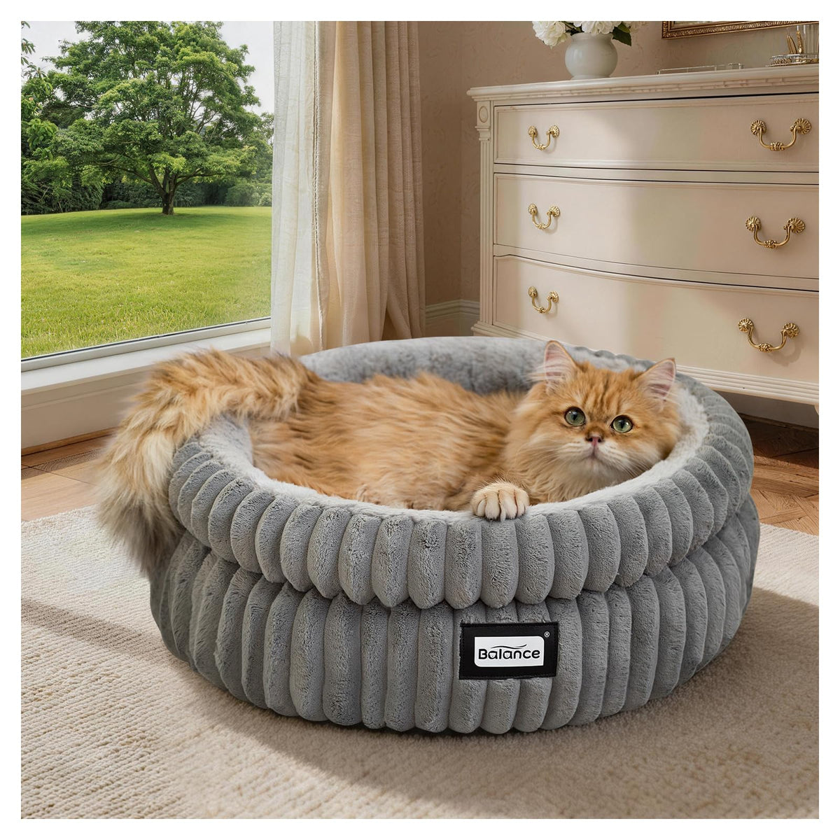Washable Round Plush Cat Bed W3466