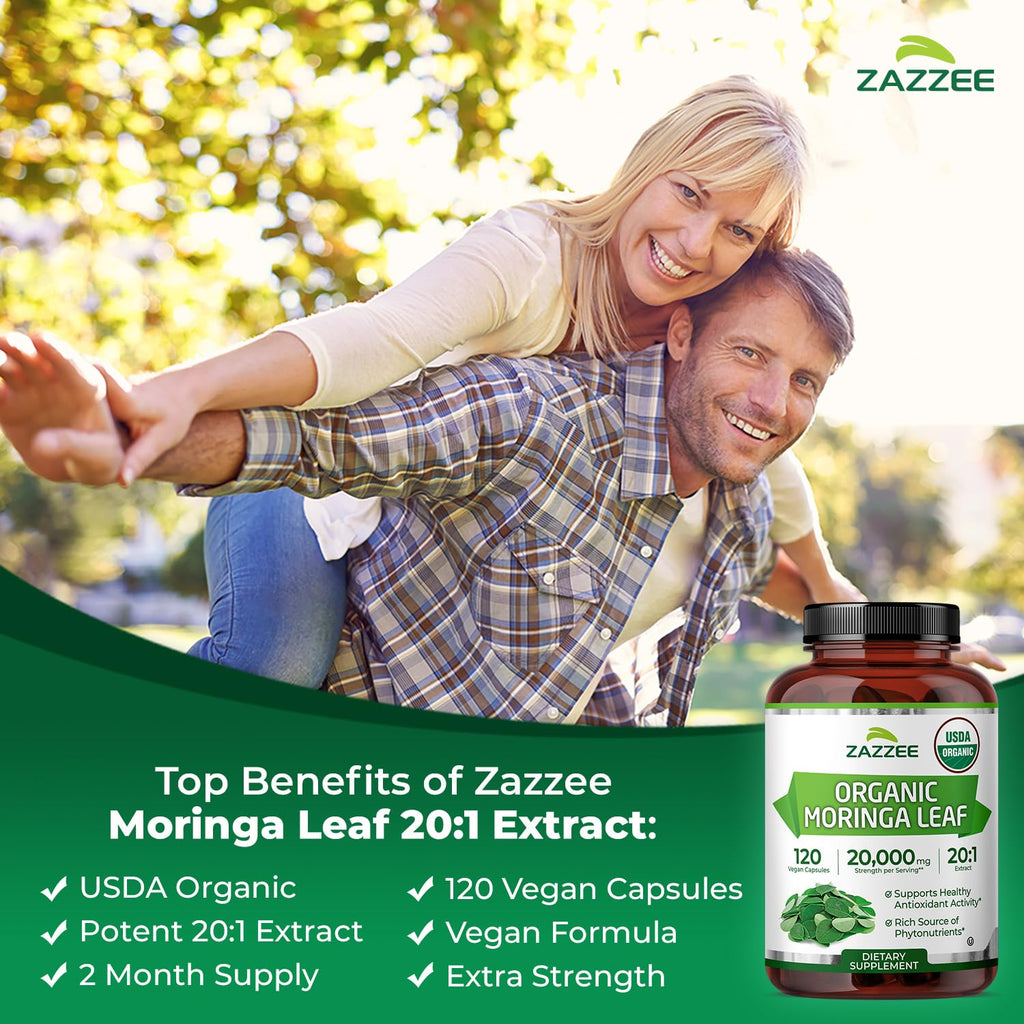 USDA Organic Moringa Leaf 20:1 Extract 120 Vegan Capsules Y4513