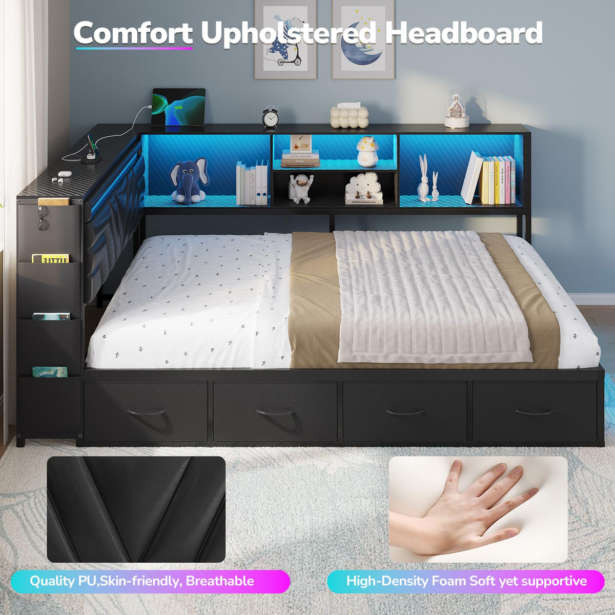 Full Corner Bed with Drawers H70862