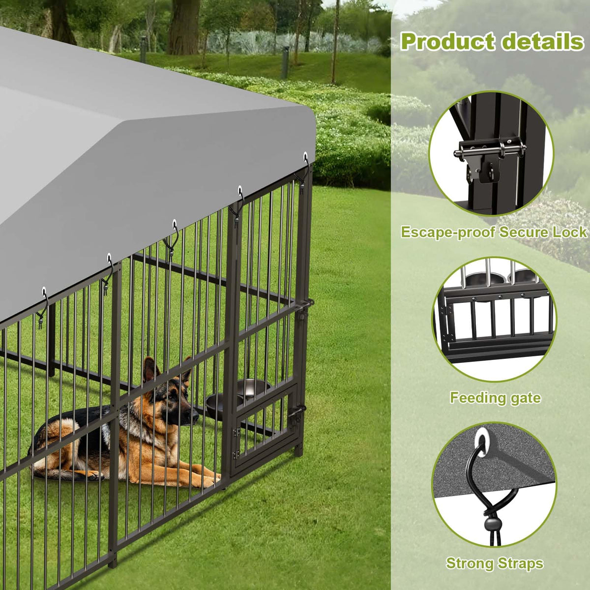 10 x 10FT Heavy Duty Metal Outdoor Dog Kennel with Roof U5077