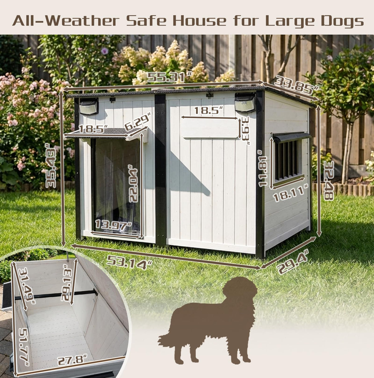 55" Large Wooden Dog House Outdoor Heavy Duty Weatherproof Kennel with Asphalt Roof D56774