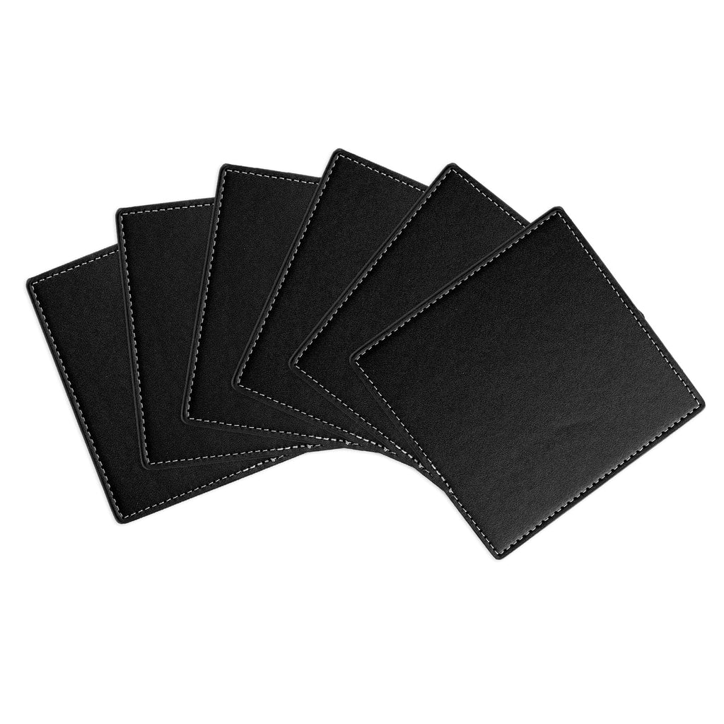 White Stitched Dual Sided Leather Coasters Set of 6 Z157365