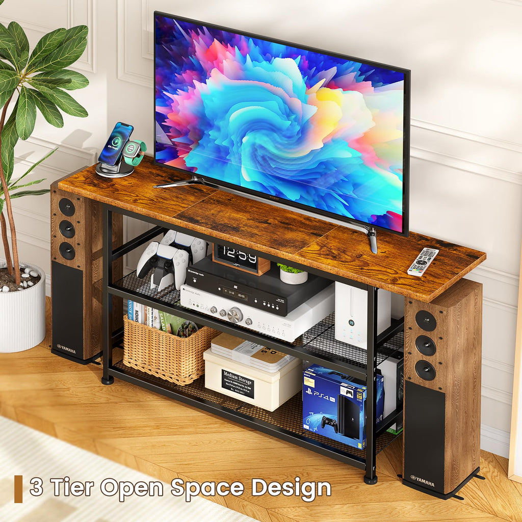 Rustic Brown TV Stand up to 55 Inch with 3 Tier Storage Shelves E1941