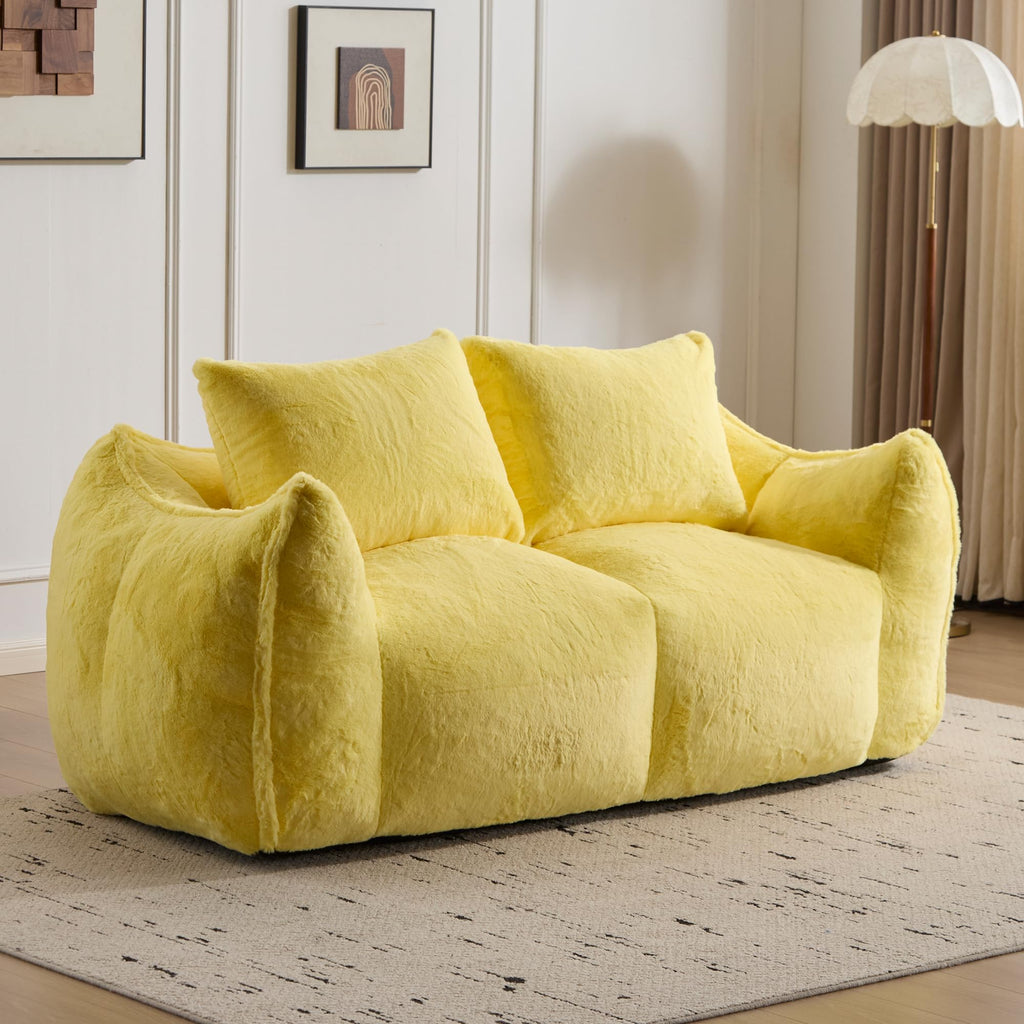 Oversized Yellow Fluffy Loveseat with Pillows Y55090