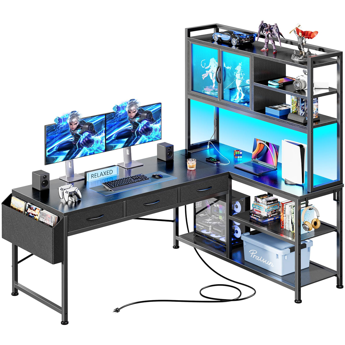 57.5 Inch L Shaped Gaming Desk with Power Outlets P692